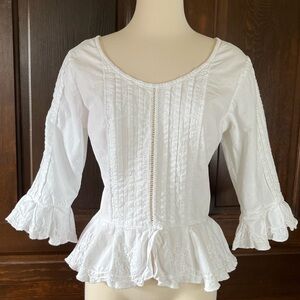G Designs Natural Fashions Women's M White Peplum Top Boho Festival Smocked